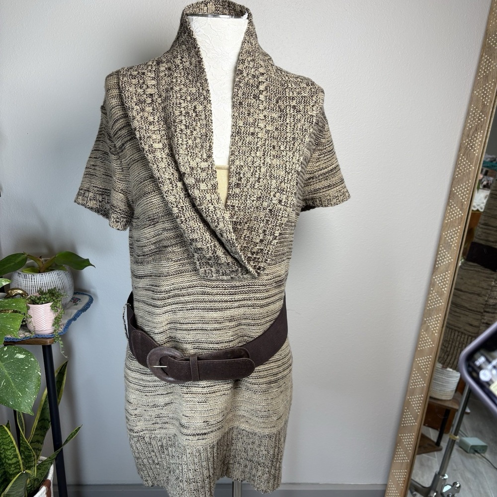 Great Northwest Indigo Womens L Brown Sweater Dress Boho Chic Belted Shawl Neck
